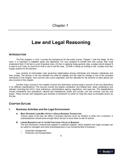 Solution Manual For Business Law Today: The Essentials, 12th Edition - Page 1 preview image