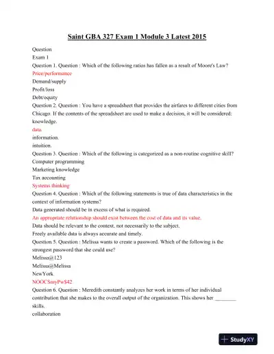Saint GBA 327 Exam 1 Module 3 Latest 2015 - Page 1 preview image