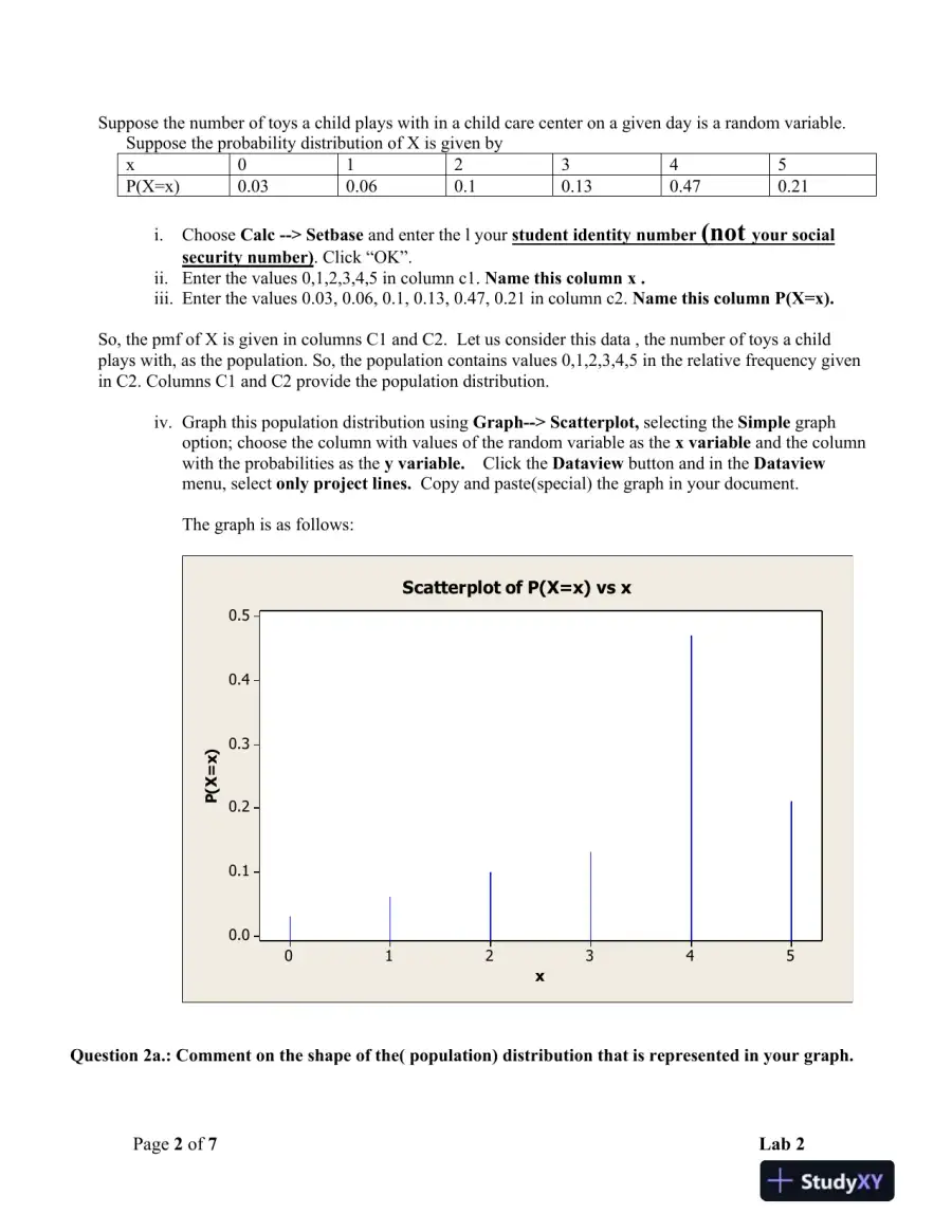 Exploring Sampling Distributions and the Central Limit Theorem Using Minitab Lab 2, page 3