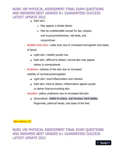 2022 NURS190 Physical Assessment Final Exam (32 Solved Assessments) - Page 11 preview image