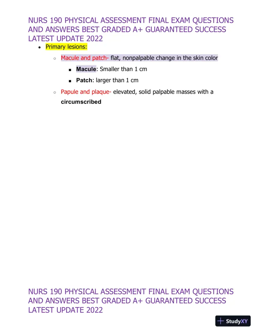 2022 NURS190 Physical Assessment Final Exam (32 Solved Assessments), page 12