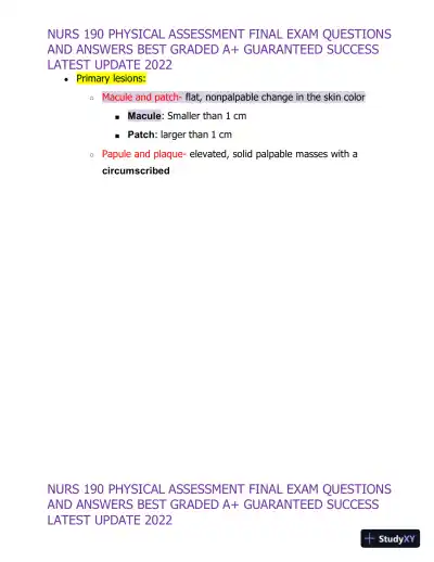 2022 NURS190 Physical Assessment Final Exam (32 Solved Assessments) - Page 12 preview image