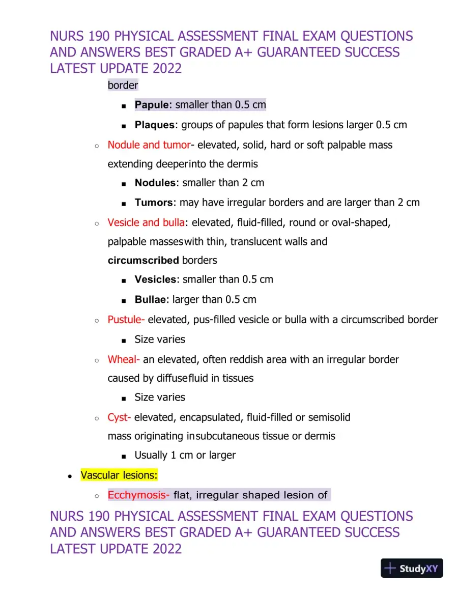 2022 NURS190 Physical Assessment Final Exam (32 Solved Assessments), page 13