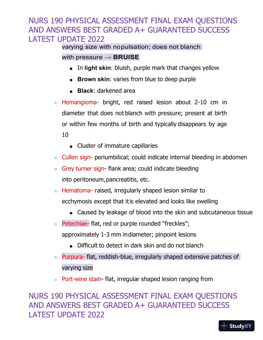 2022 NURS190 Physical Assessment Final Exam (32 Solved Assessments), page 14
