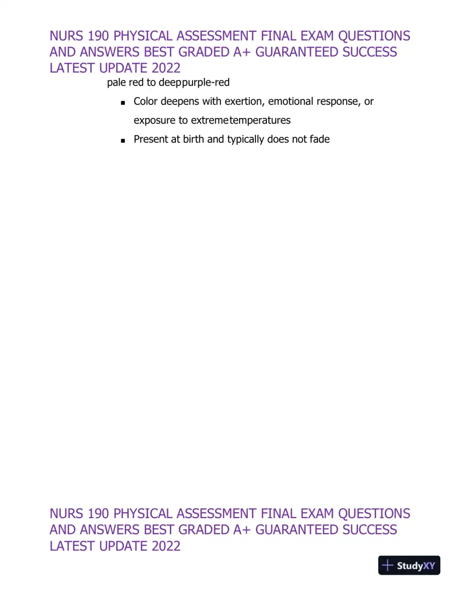 2022 NURS190 Physical Assessment Final Exam (32 Solved Assessments), page 15