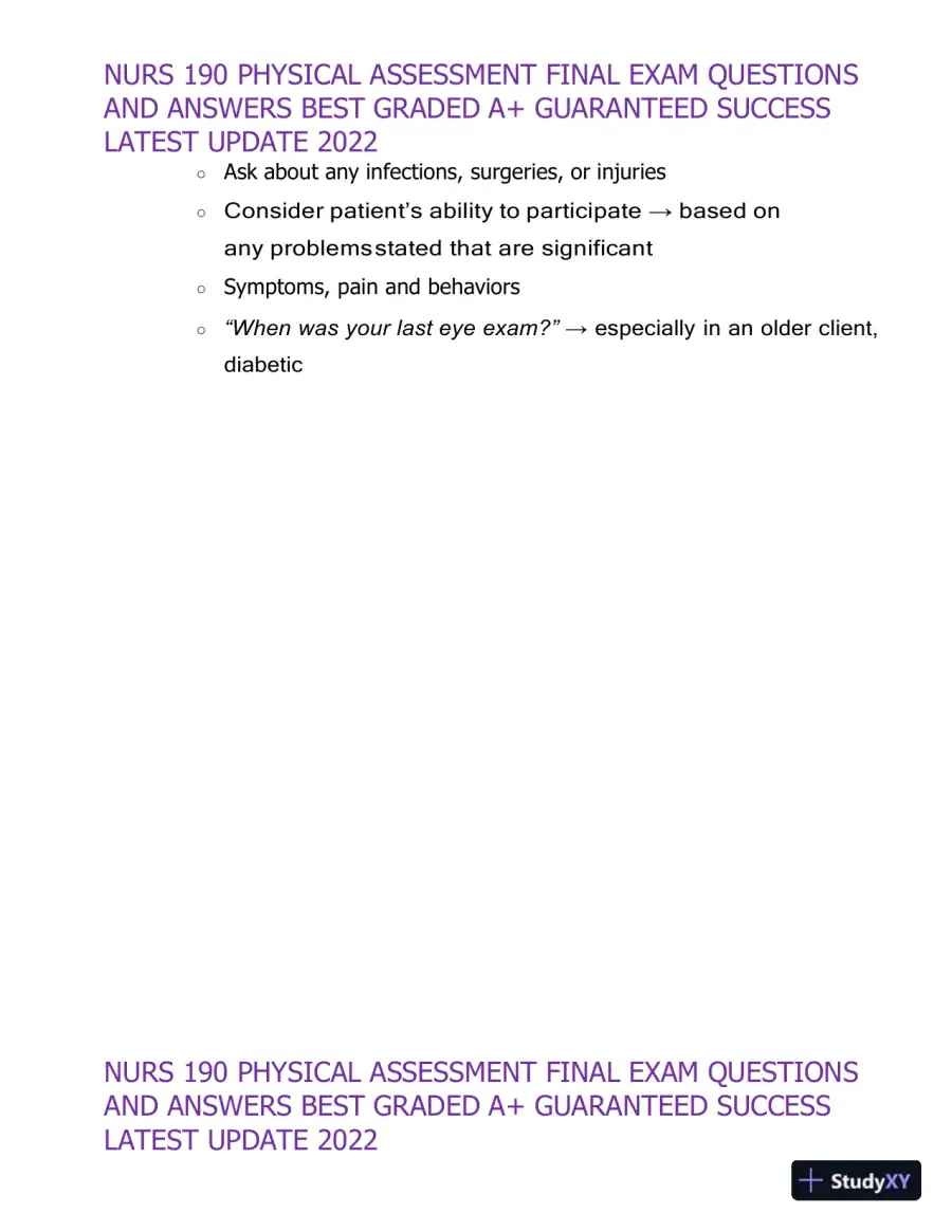 2022 NURS190 Physical Assessment Final Exam (32 Solved Assessments), page 24