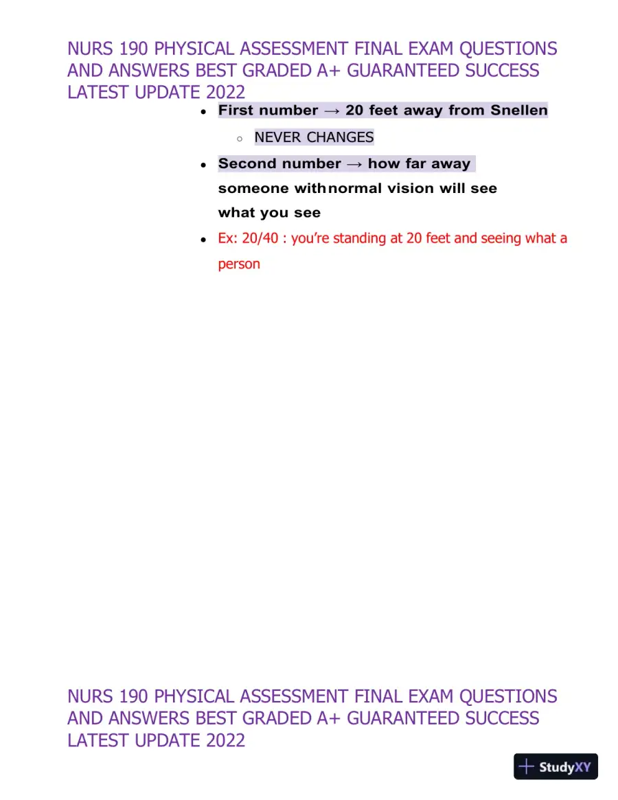 2022 NURS190 Physical Assessment Final Exam (32 Solved Assessments), page 27