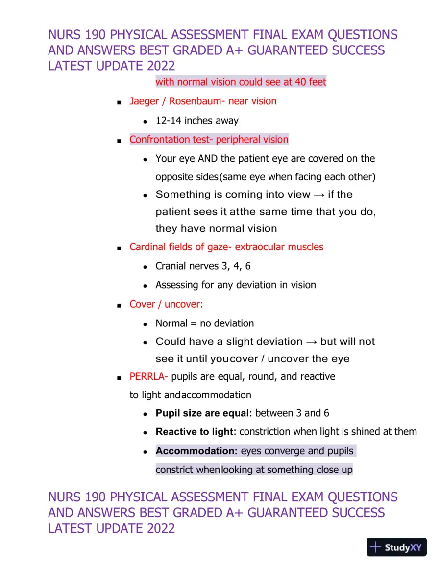 2022 NURS190 Physical Assessment Final Exam (32 Solved Assessments), page 28