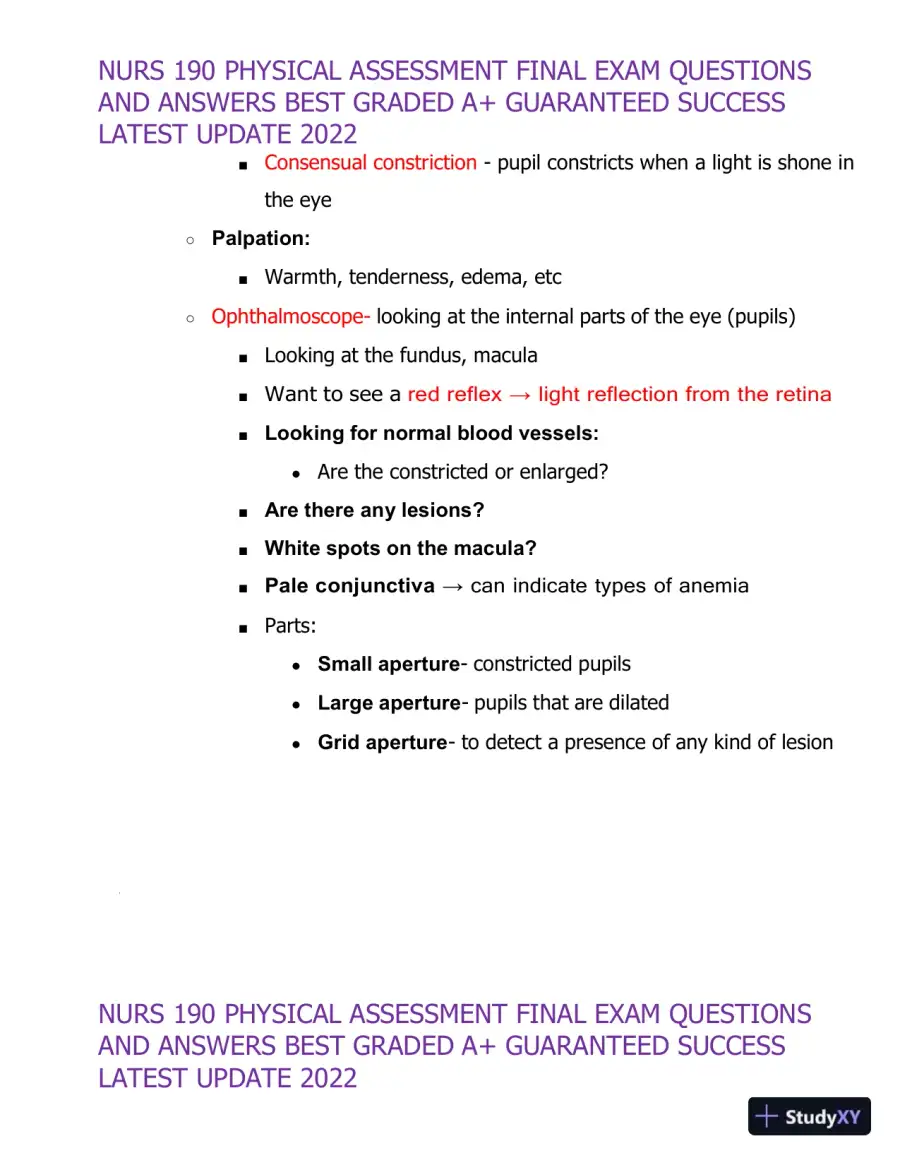 2022 NURS190 Physical Assessment Final Exam (32 Solved Assessments), page 29