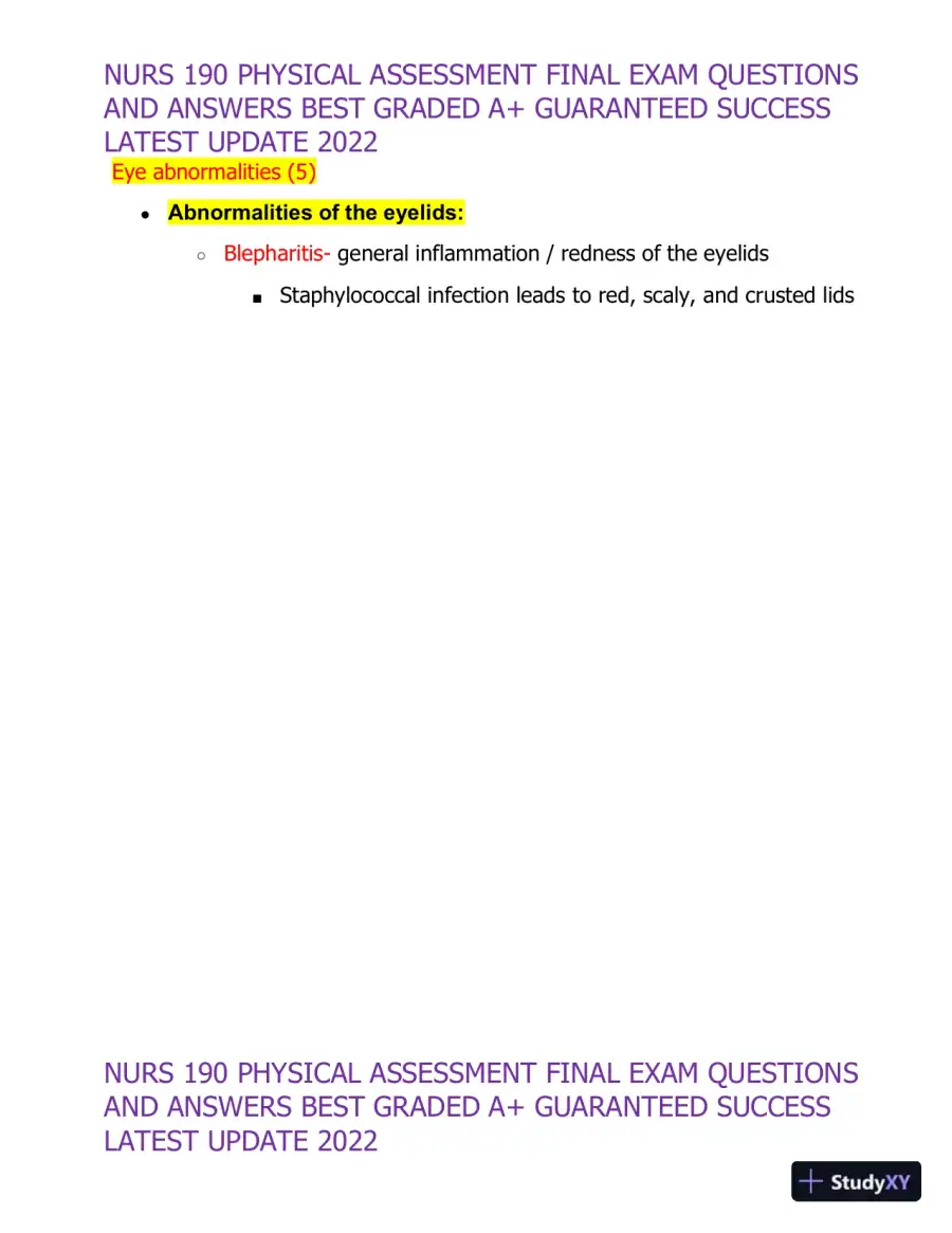 2022 NURS190 Physical Assessment Final Exam (32 Solved Assessments), page 30