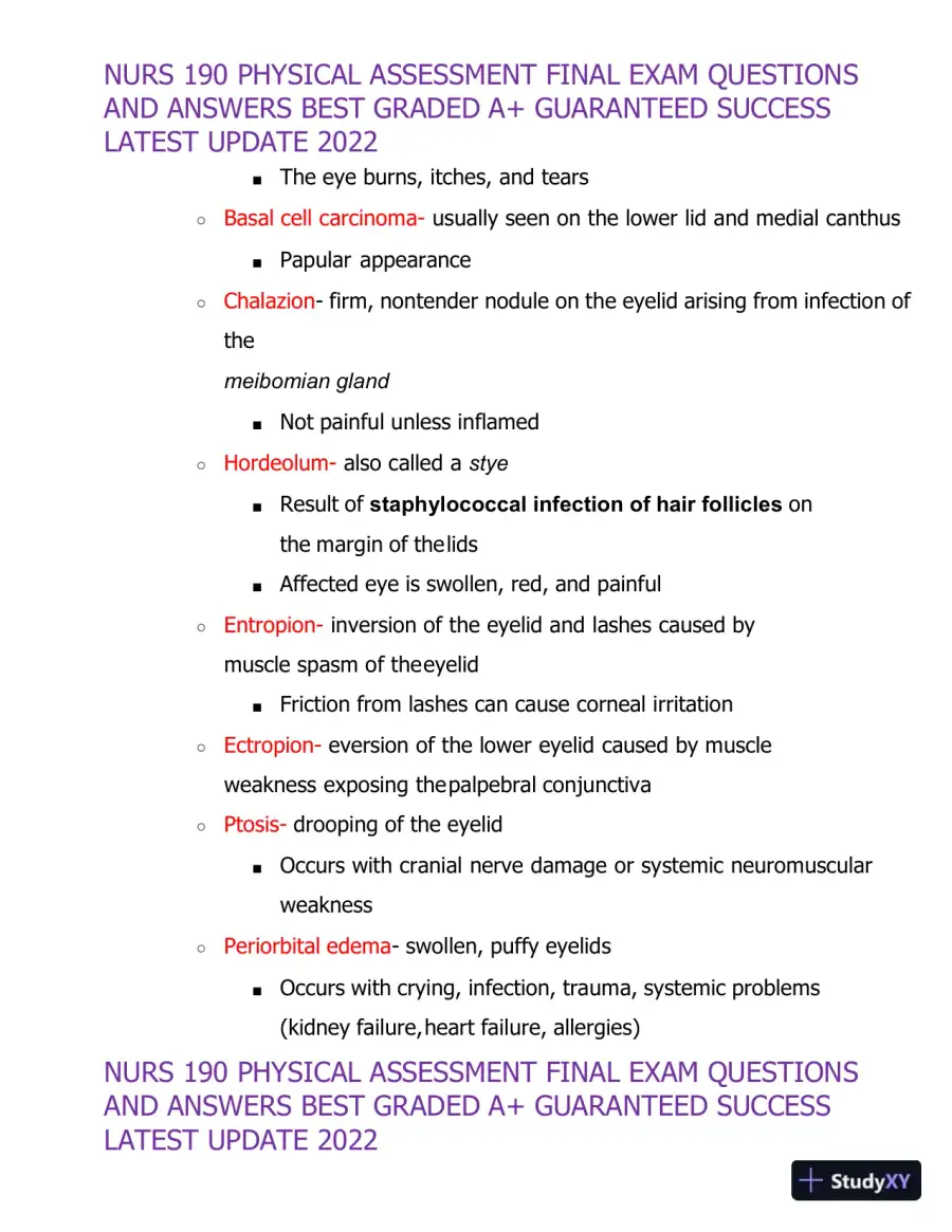 2022 NURS190 Physical Assessment Final Exam (32 Solved Assessments), page 31