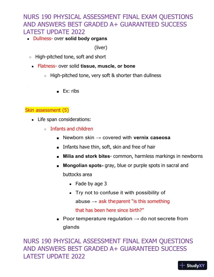 2022 NURS190 Physical Assessment Final Exam (32 Solved Assessments), page 5