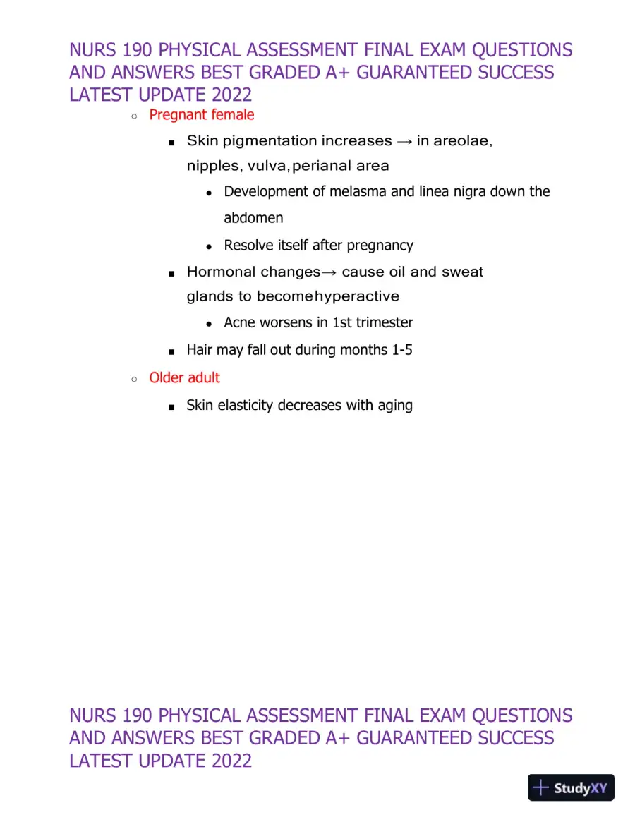 2022 NURS190 Physical Assessment Final Exam (32 Solved Assessments), page 6