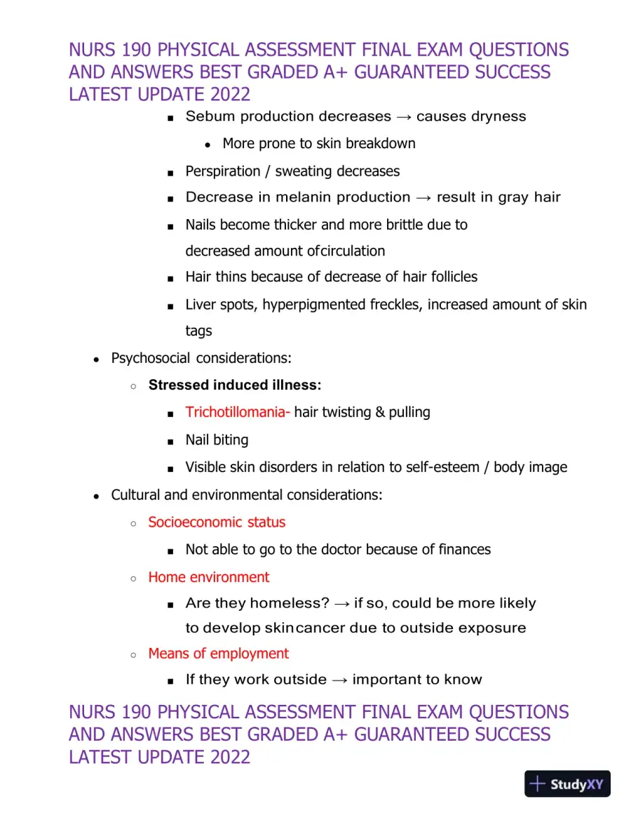 2022 NURS190 Physical Assessment Final Exam (32 Solved Assessments), page 7