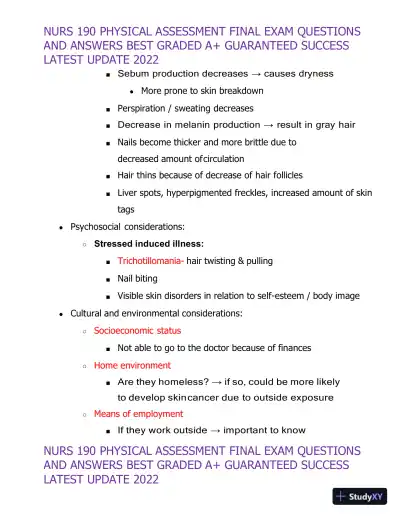 2022 NURS190 Physical Assessment Final Exam (32 Solved Assessments) - Page 7 preview image