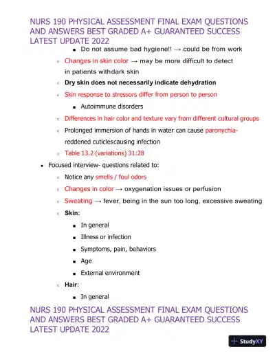 2022 NURS190 Physical Assessment Final Exam (32 Solved Assessments) - Page 8 preview image