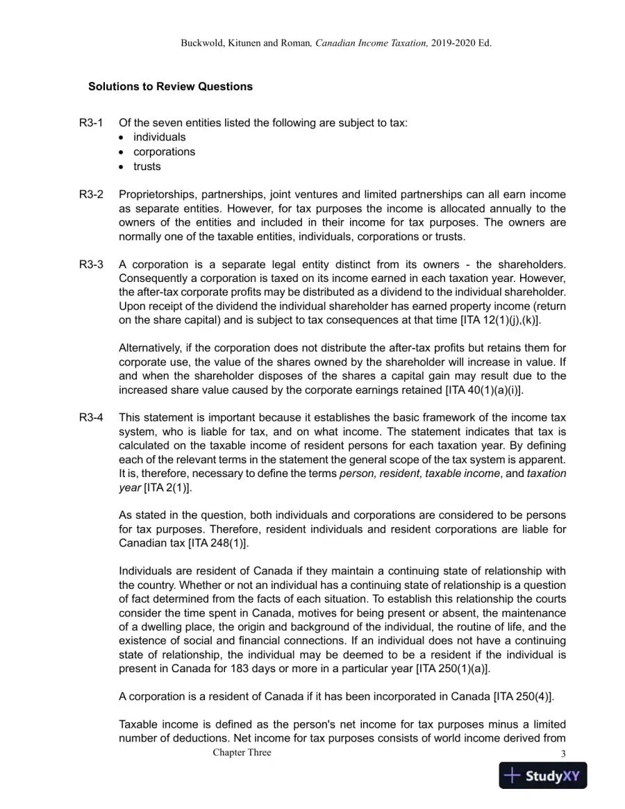 Solution Manual for Canadian Income Taxation 2019/2020 , 22nd Edition, page 12