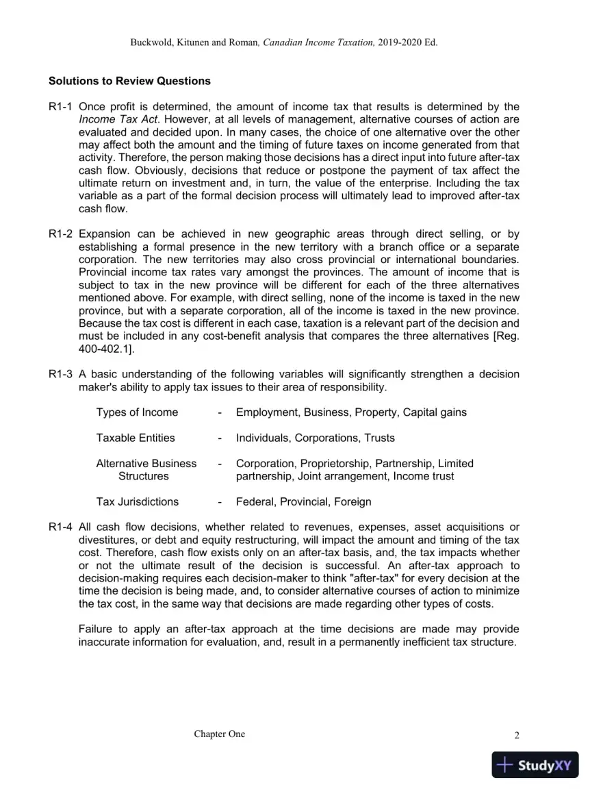Solution Manual for Canadian Income Taxation 2019/2020 , 22nd Edition, page 3