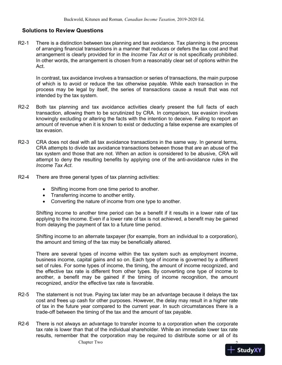 Solution Manual for Canadian Income Taxation 2019/2020 , 22nd Edition, page 5