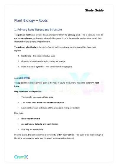 Plant Biology - Roots - Page 1 preview image