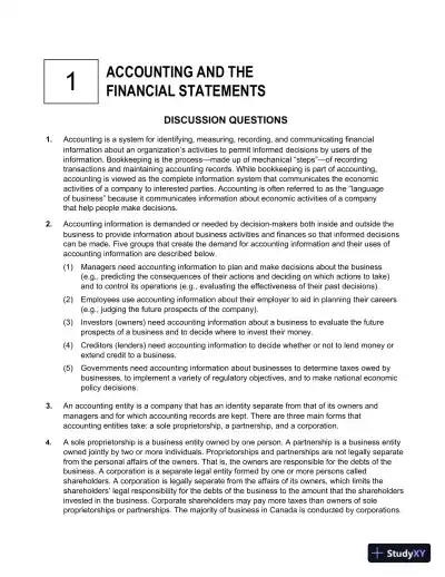 Cornerstones Of Financial Accounting, First Canadian Edition Solution Manual - Page 1 preview image