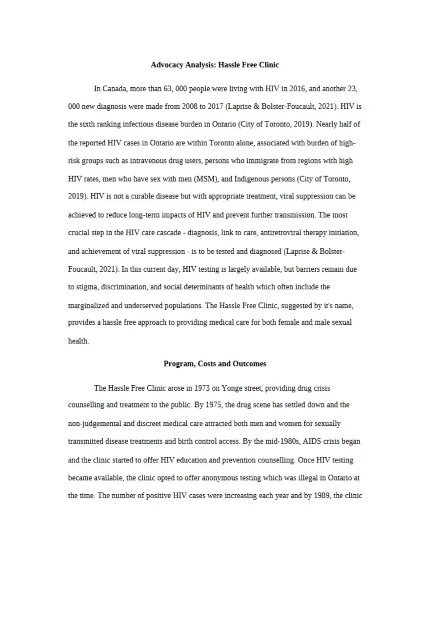 Advocacy Analysis Hassle Free Clinic, page 2
