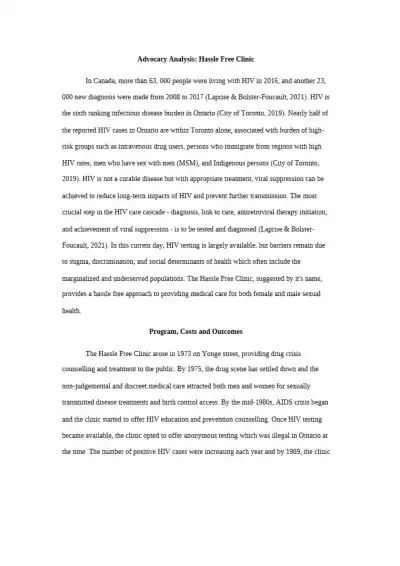 Advocacy Analysis Hassle Free Clinic - Page 2 preview image