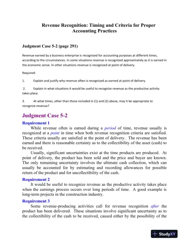Revenue Recognition: Timing and Criteria for Proper Accounting Practices - Page 1 preview image
