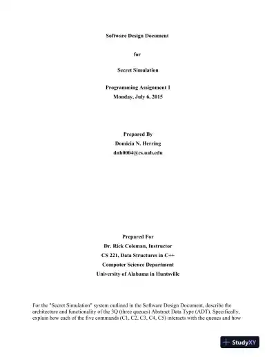 Software Design Document for Secret Simulation - Page 1 preview image