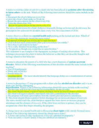 2023-2024 ATI RN Mental Health Practice Exam With Answers (61 Solved Questions) - Page 5 preview image