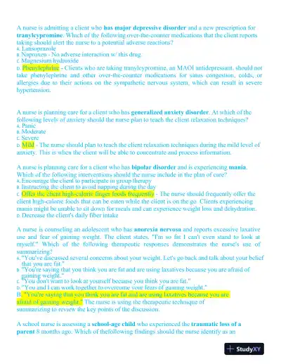 2023-2024 ATI RN Mental Health Practice Exam With Answers (61 Solved Questions) - Page 8 preview image