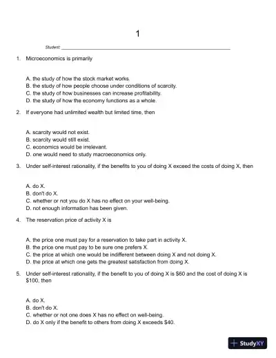 Microeconomics and Behaviour 5th Edition Test Bank - Page 1 preview image