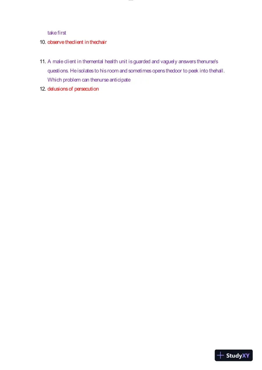 2023 HESI RN Mental Health Test Bank Version 3 With Answers (29 Solved Questions), page 11
