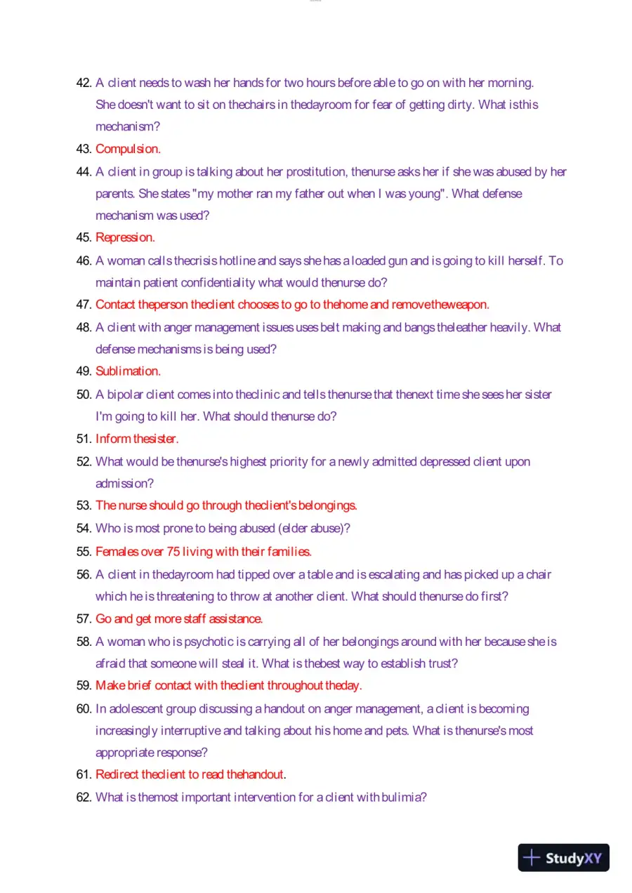 2023 HESI RN Mental Health Test Bank Version 3 With Answers (29 Solved Questions), page 4