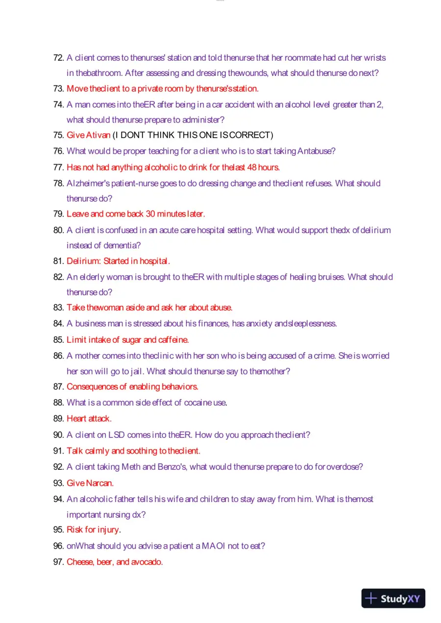 2023 HESI RN Mental Health Test Bank Version 3 With Answers (29 Solved Questions), page 6