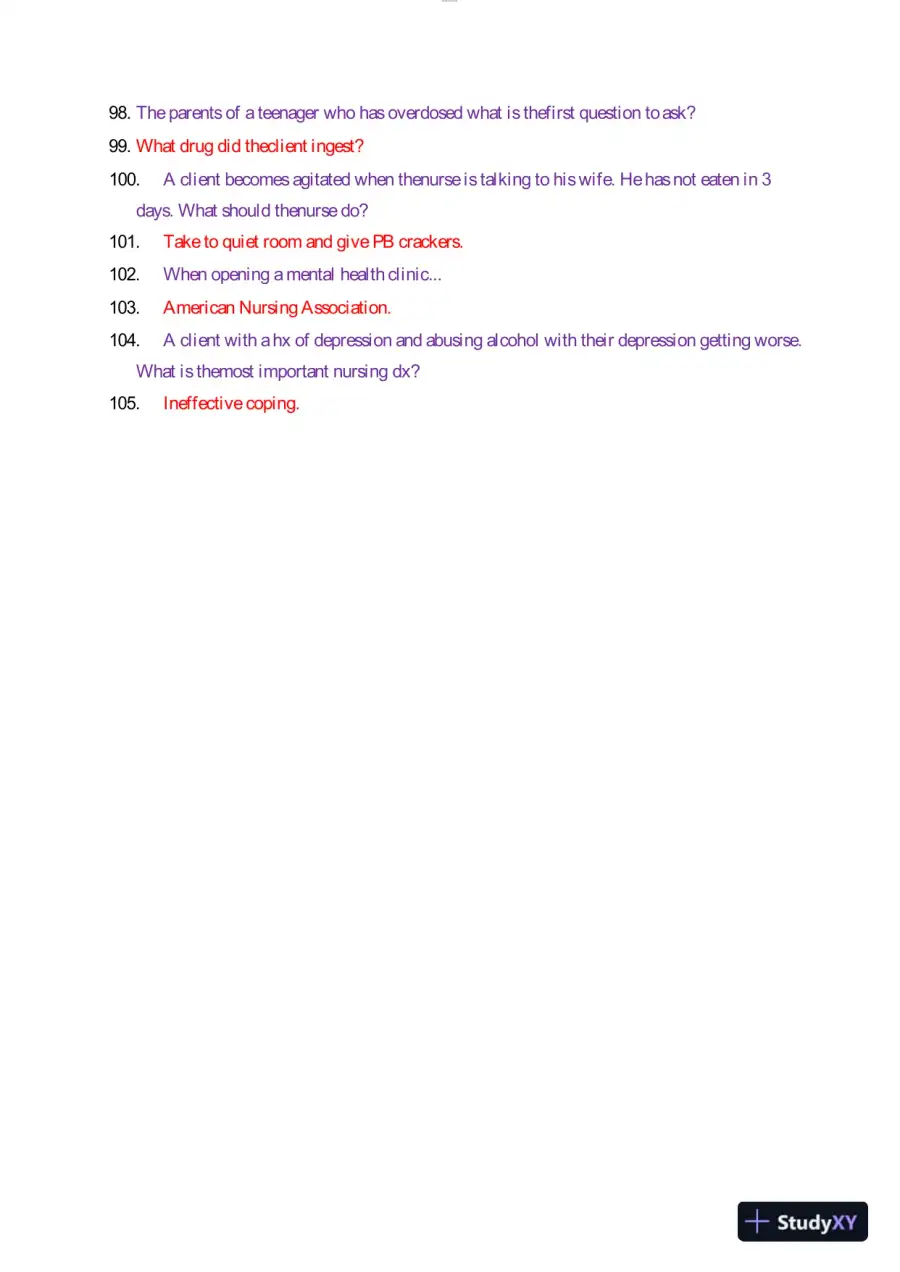 2023 HESI RN Mental Health Test Bank Version 3 With Answers (29 Solved Questions), page 7
