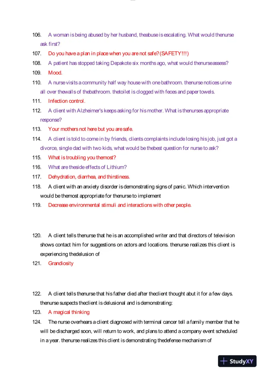 2023 HESI RN Mental Health Test Bank Version 3 With Answers (29 Solved Questions), page 8