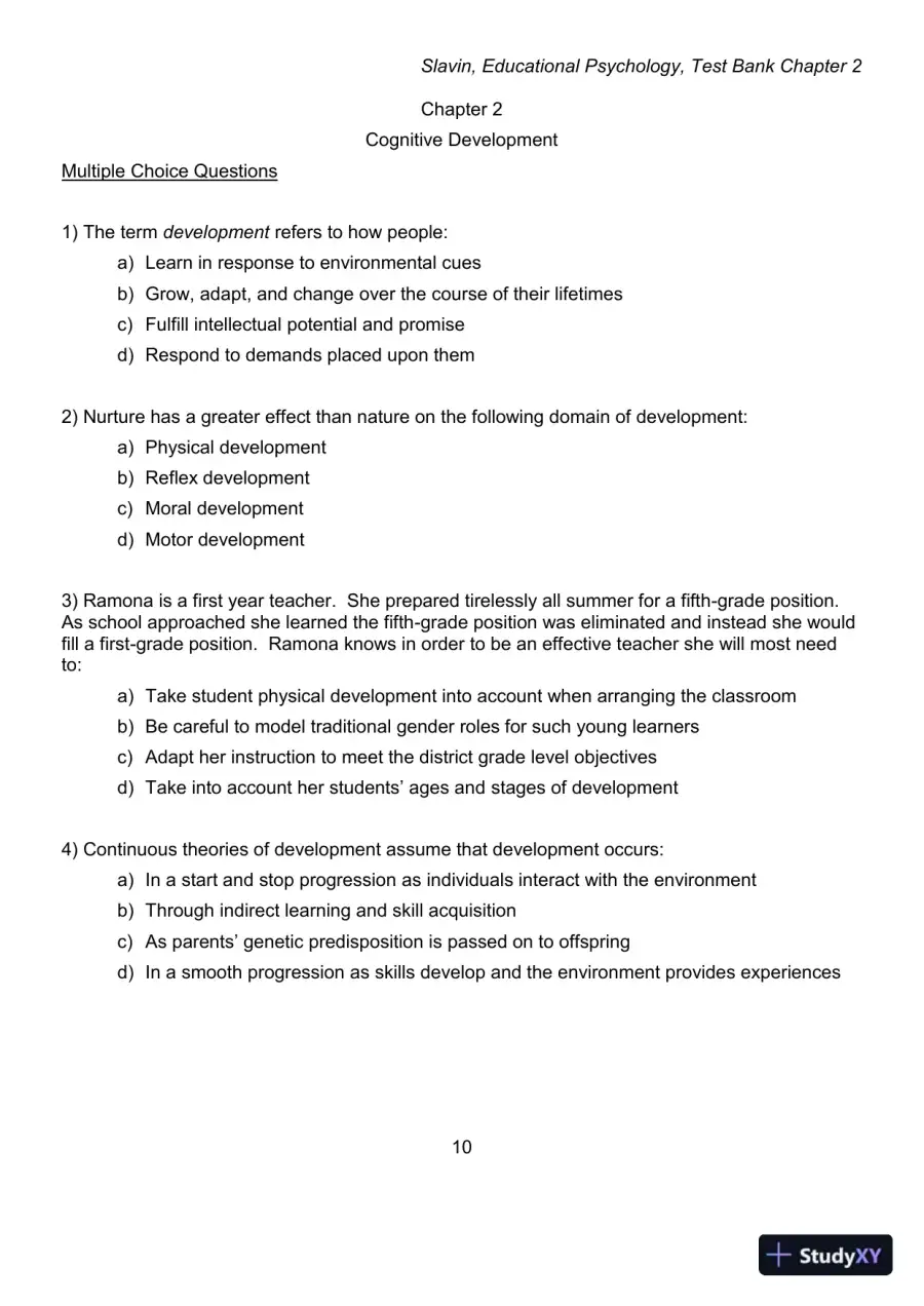 Test Bank for Educational Psychology: Theory and Practice, 12th Edition, page 10