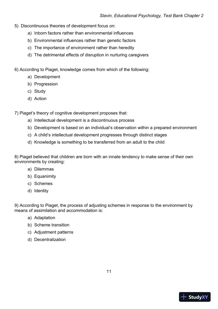 Test Bank for Educational Psychology: Theory and Practice, 12th Edition, page 11