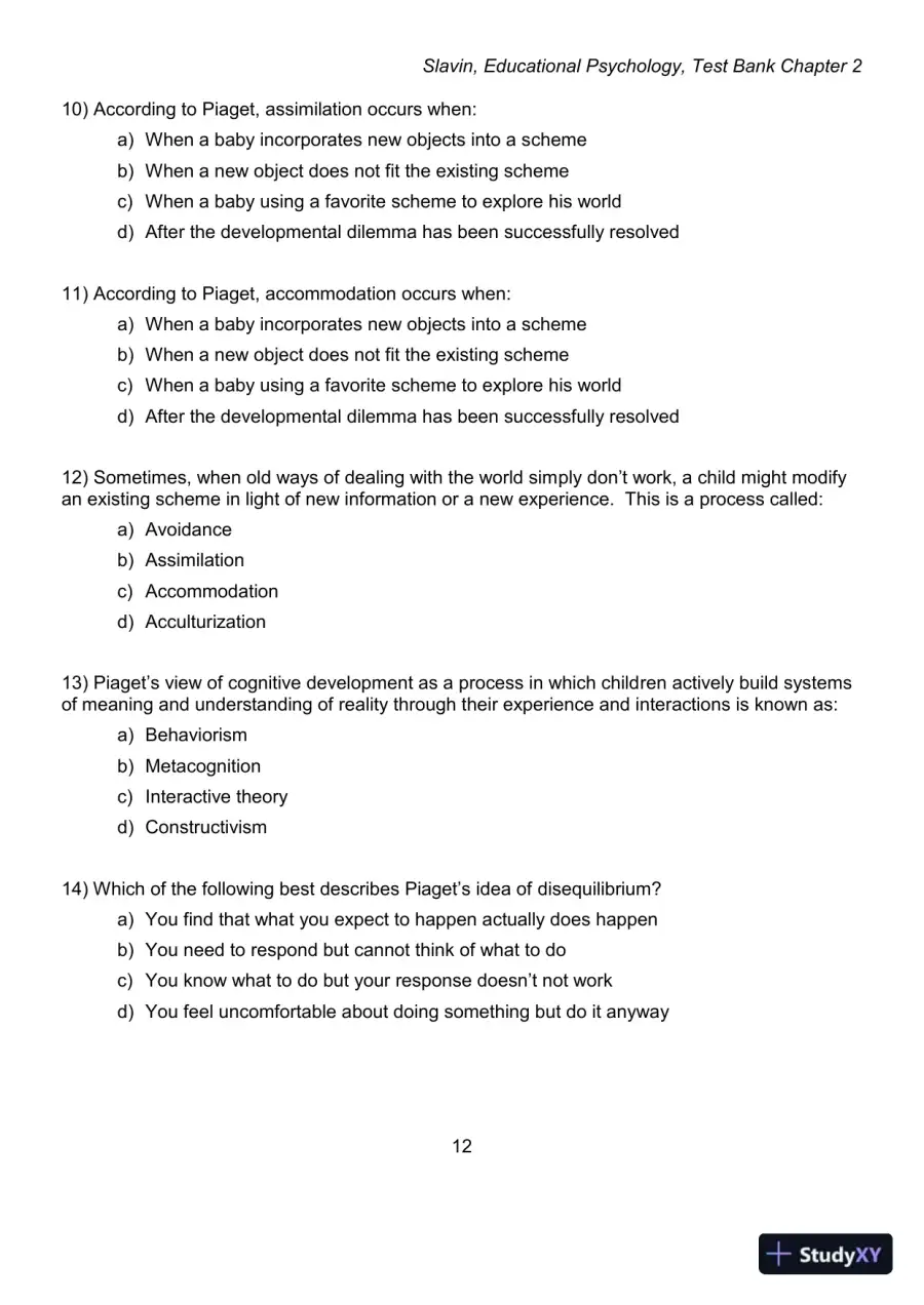 Test Bank for Educational Psychology: Theory and Practice, 12th Edition, page 12