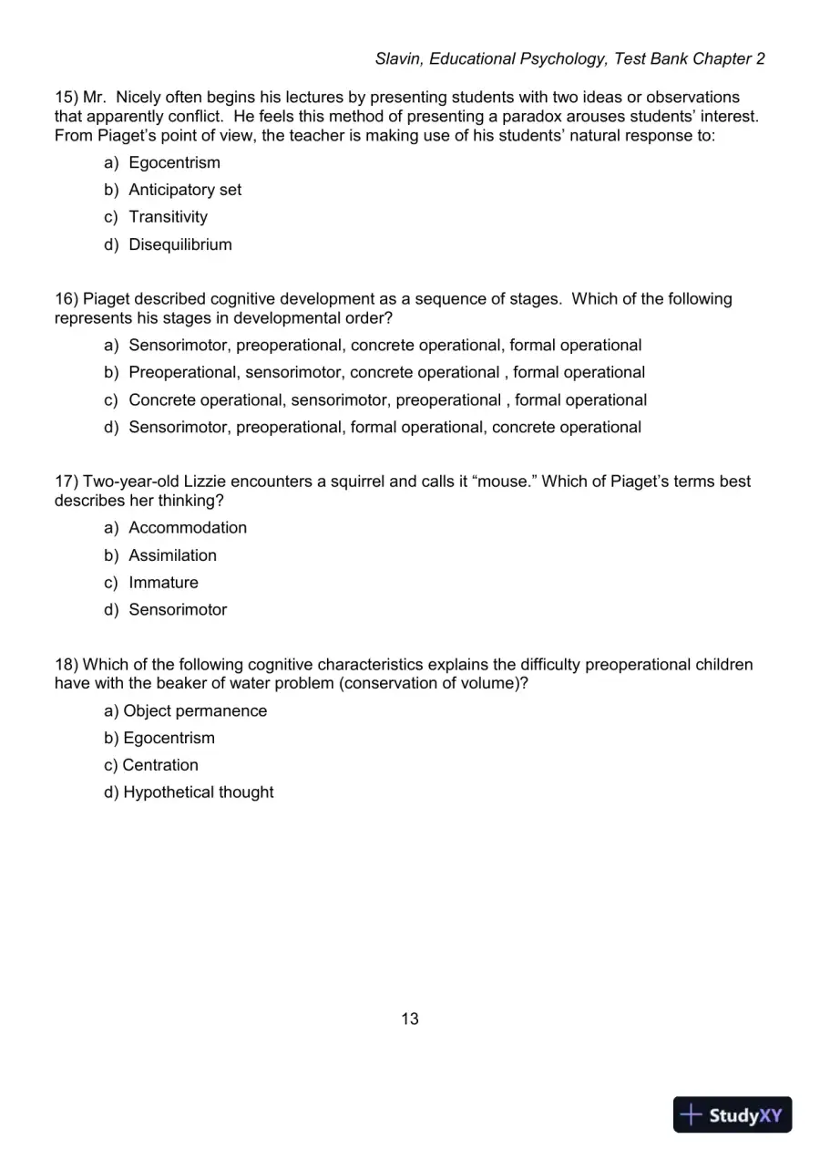 Test Bank for Educational Psychology: Theory and Practice, 12th Edition, page 13