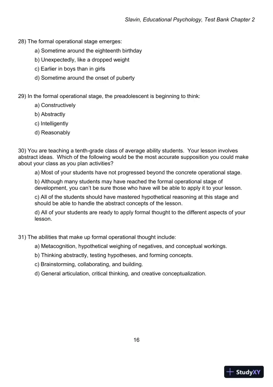 Test Bank for Educational Psychology: Theory and Practice, 12th Edition, page 16