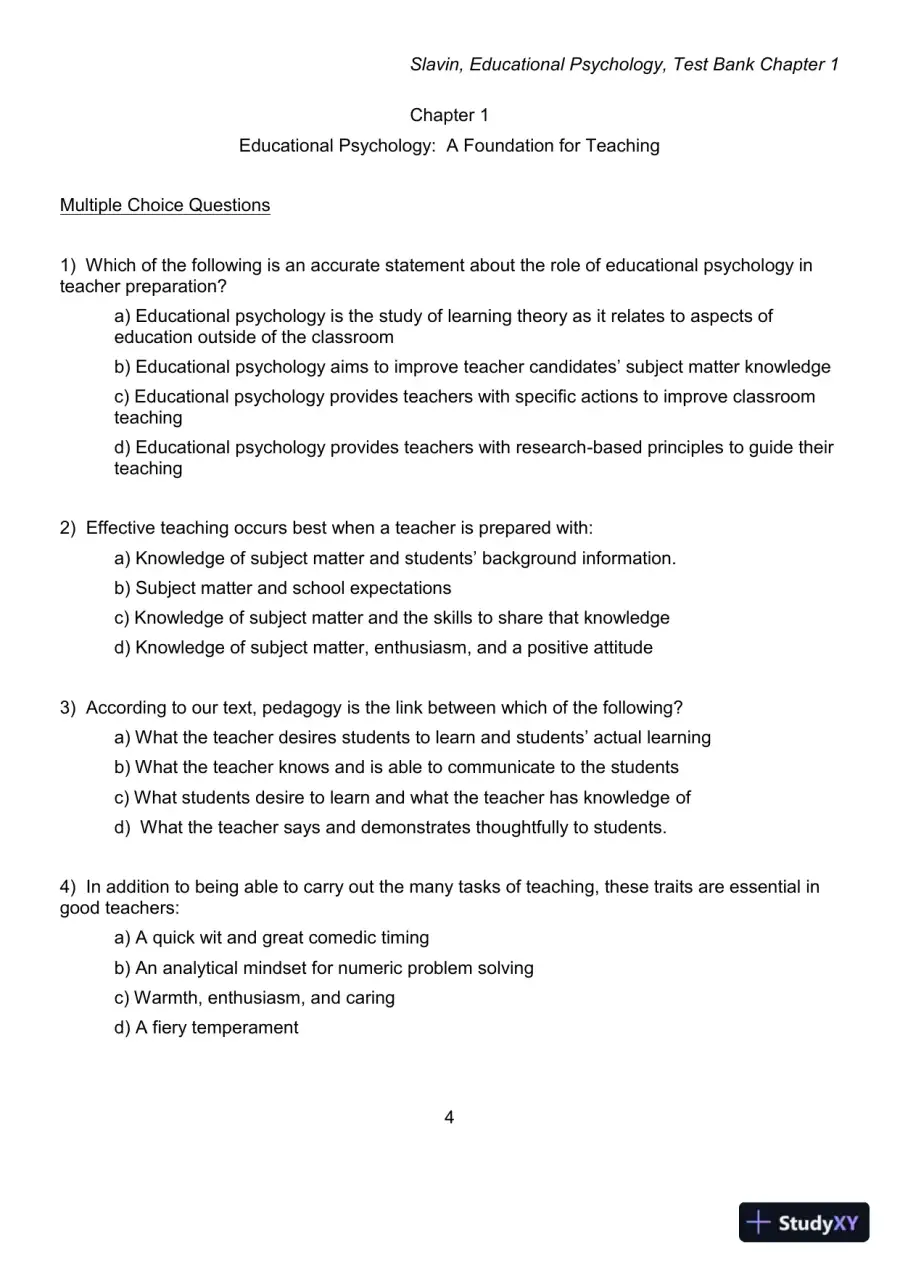 Test Bank for Educational Psychology: Theory and Practice, 12th Edition, page 4