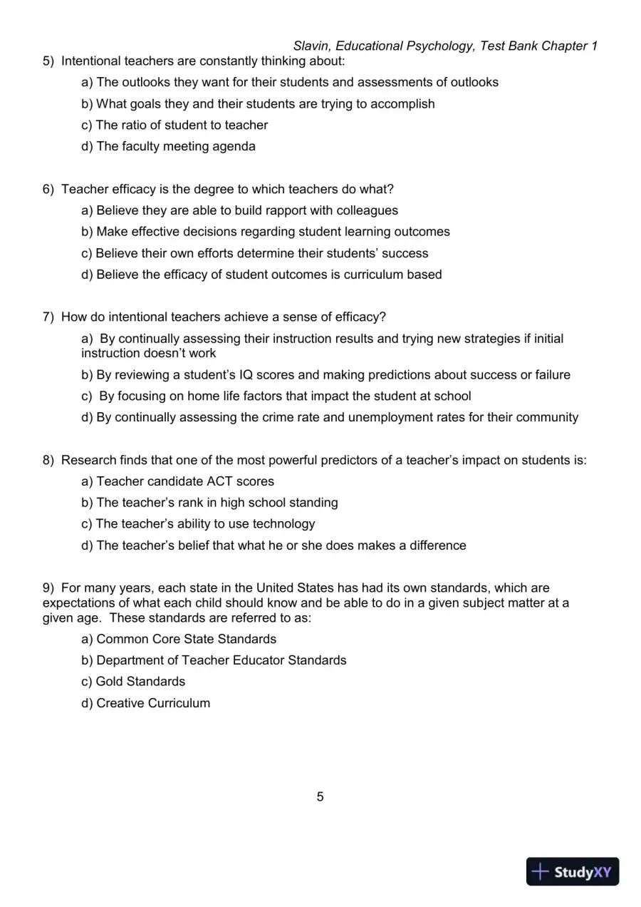 Test Bank for Educational Psychology: Theory and Practice, 12th Edition, page 5