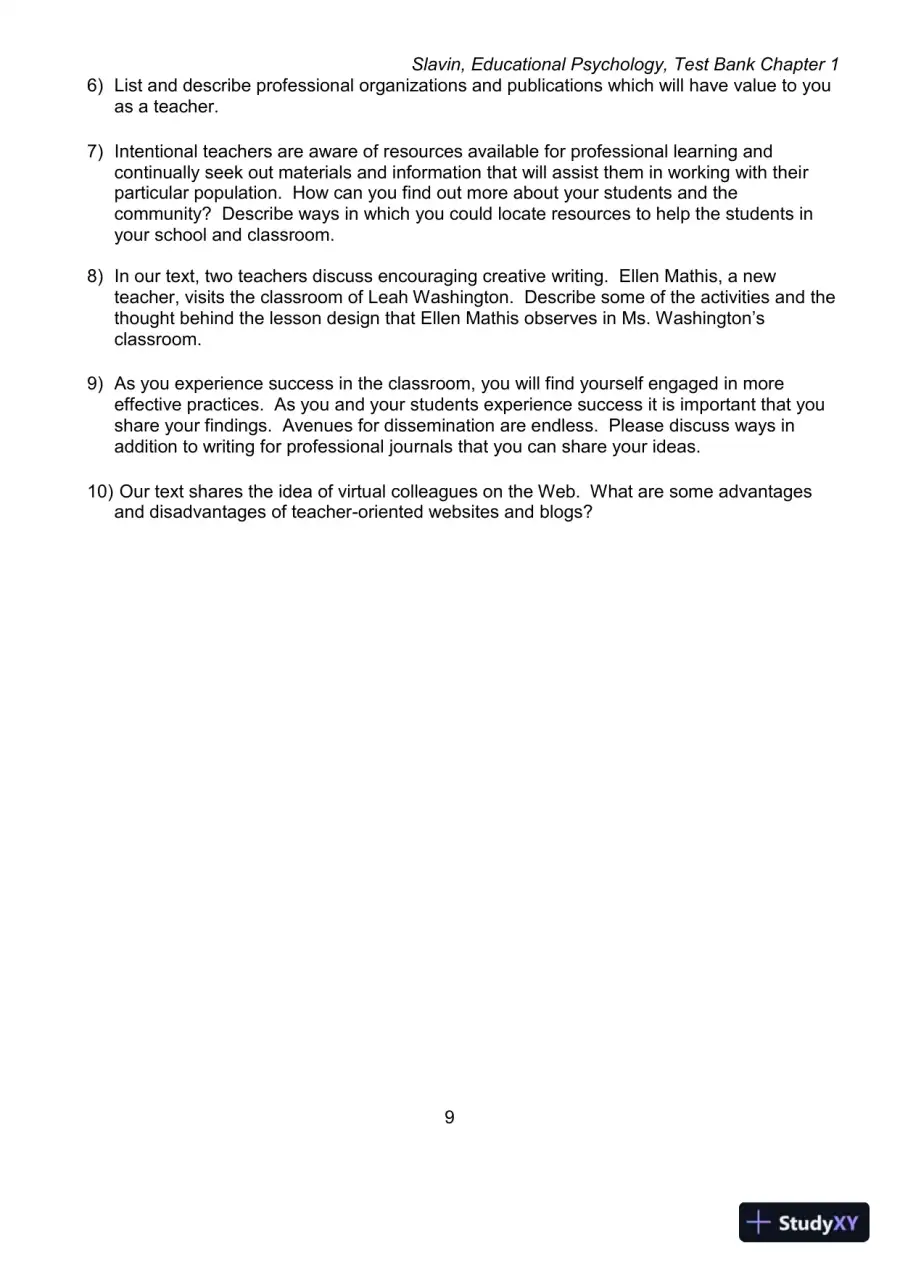 Test Bank for Educational Psychology: Theory and Practice, 12th Edition, page 9