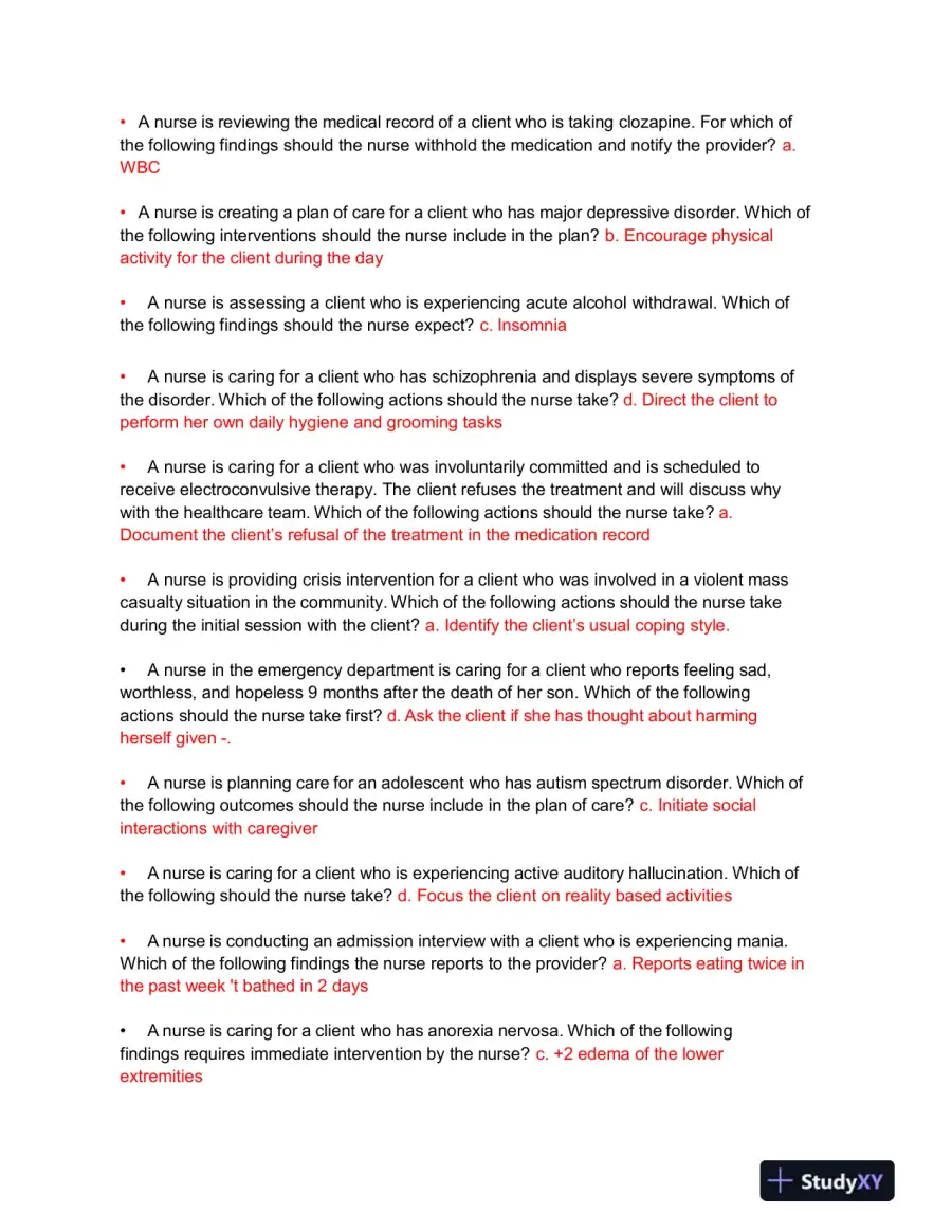 2019 ATI Mental Health Proctored Exam with Answers (210 Solved Questions), page 3