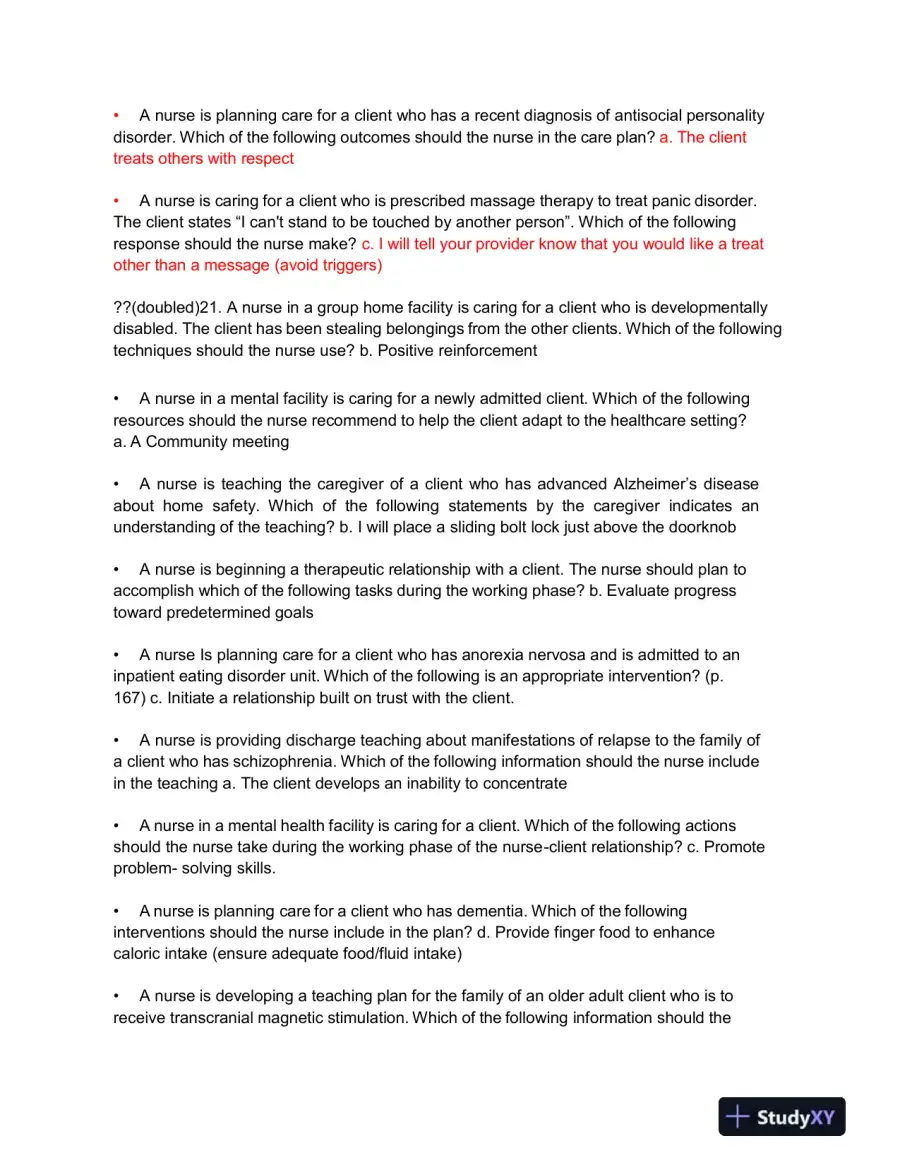 2019 ATI Mental Health Proctored Exam with Answers (210 Solved Questions), page 4