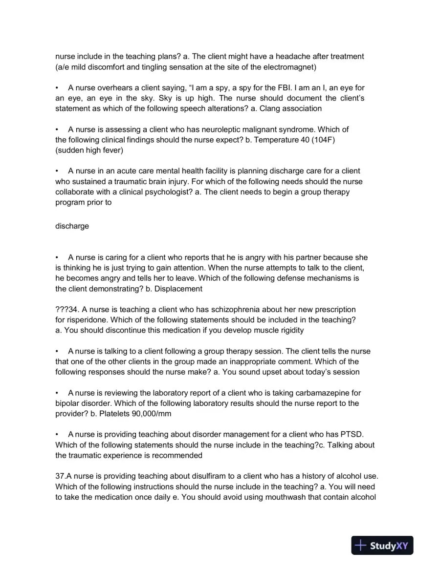 2019 ATI Mental Health Proctored Exam with Answers (210 Solved Questions), page 5