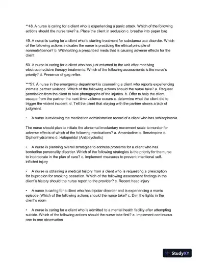 2019 ATI Mental Health Proctored Exam with Answers (210 Solved Questions) - Page 7 preview image