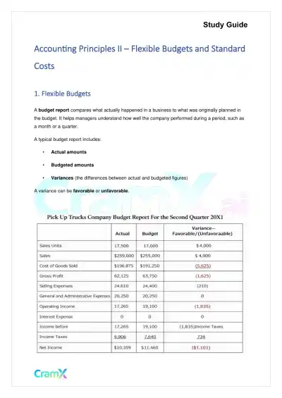Accounting Principles II – Flexible Budgets and Standard Costs - Page 1 preview image